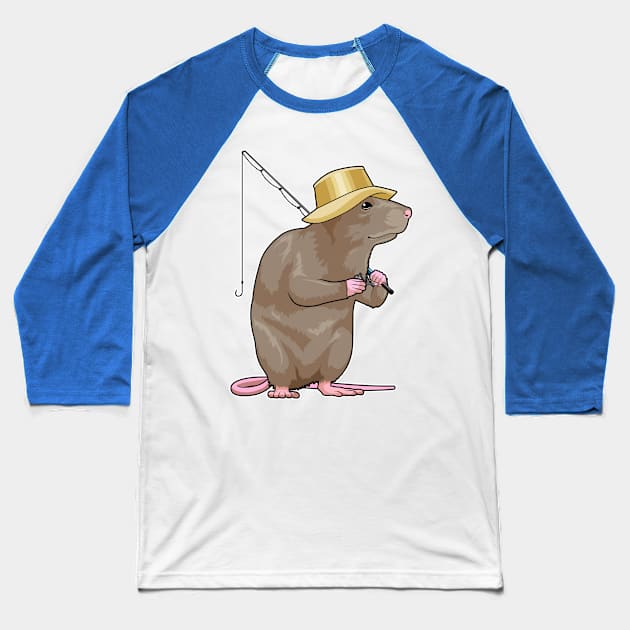 Rat at Fishing with Fishing rod Baseball T-Shirt by Markus Schnabel